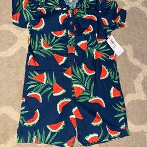 Old Navy Blue and Red Bodysuit with Tropical Watermelon Print